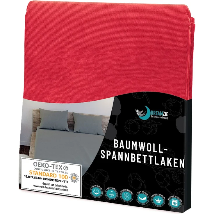 Dreamzie - Spannbettlaken 140x200 cm - Baumwolle Oeko Tex Zertifiziert - Rot - 100% Jersey Bettwäsche 140x200