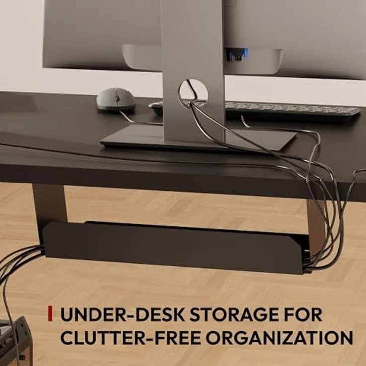 SANODESK Höhenverstellbarer Schreibtisch mit VOLLSTÄNDIGER TISCHPLATTE, 4 Zubehörteilen (Becherhalter, Haken, Aufbewahrungsbox, Kabelmanagement), ergonomisch für Büro und Homeoffice, Schwarz, 110x54CM – Bild 7