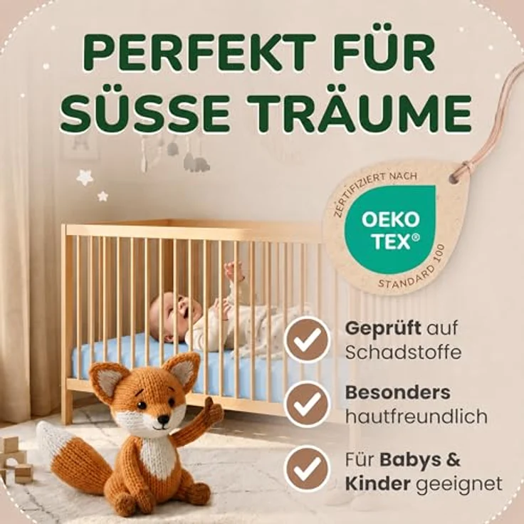 leevitex® Spannbettlaken Spannbettlaken Kinder Spannbettlaken Premium 170 g/m², Gummizug: Rundumgummizug, (1 Stück), schwer & blickdicht, 100% Baumwolle, 70 x 140 cm – Bild 4