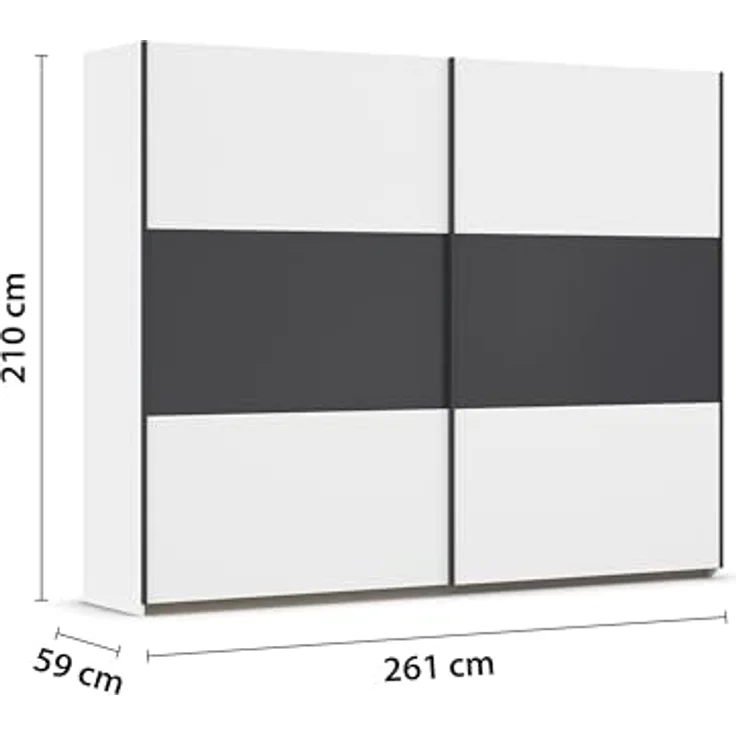Rauch Möbel Neo, Schwebetürenschrank, Kleiderschrank, Kleiderschränke, Garderobe, Schrank mit Stauraum, 2-türig, Farbe Weiß/Grau-metallic, 261 x 210 x 59 cm – Bild 4