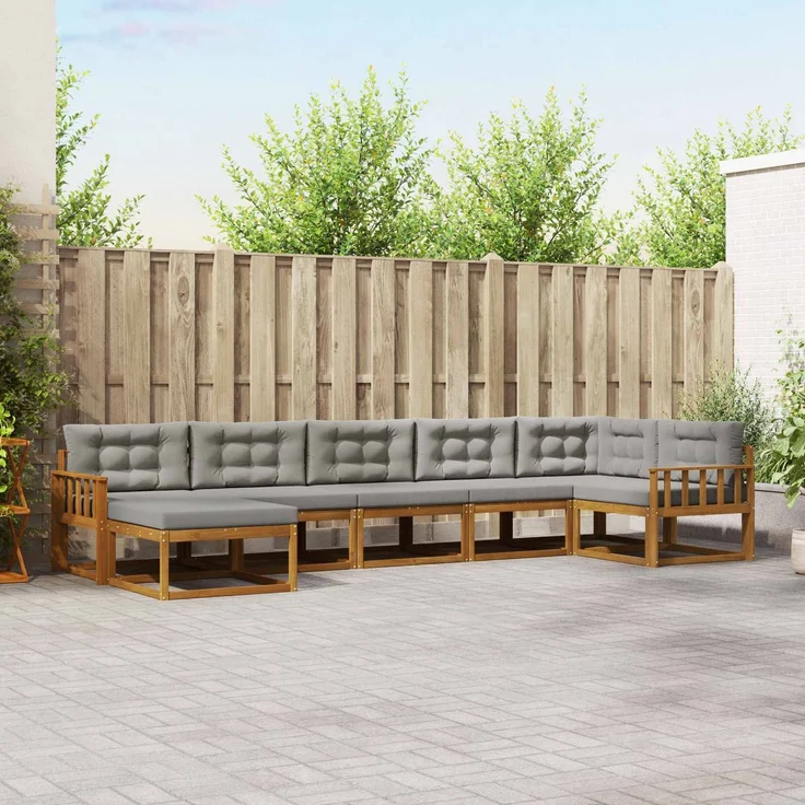 vidaXL Outdoor-Sofagarnitur 7 stk. 7-Sitzer Natur und Hellgrau 3367889 – Bild 1