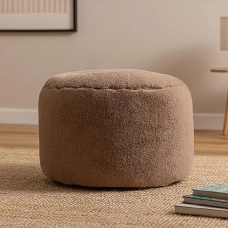 Icon Milano Hocker, Mokkabraun, Kaninchen Kunstfell Stoff, Sitzsack Stuhl, Sitzpuff Hocker mit Füllung, Fußhocker für das Wohnzimmer, Deko Wohnzimmer – Bild 3