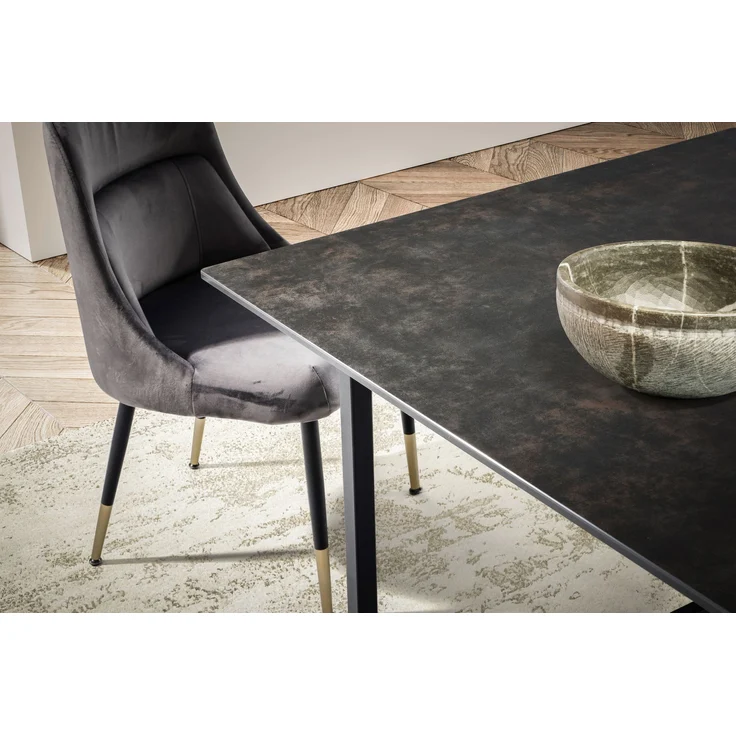 Esszimmertisch 180x90x76cm Keramik Glas Schwarz Metallbeine Rechteckig – Bild 4