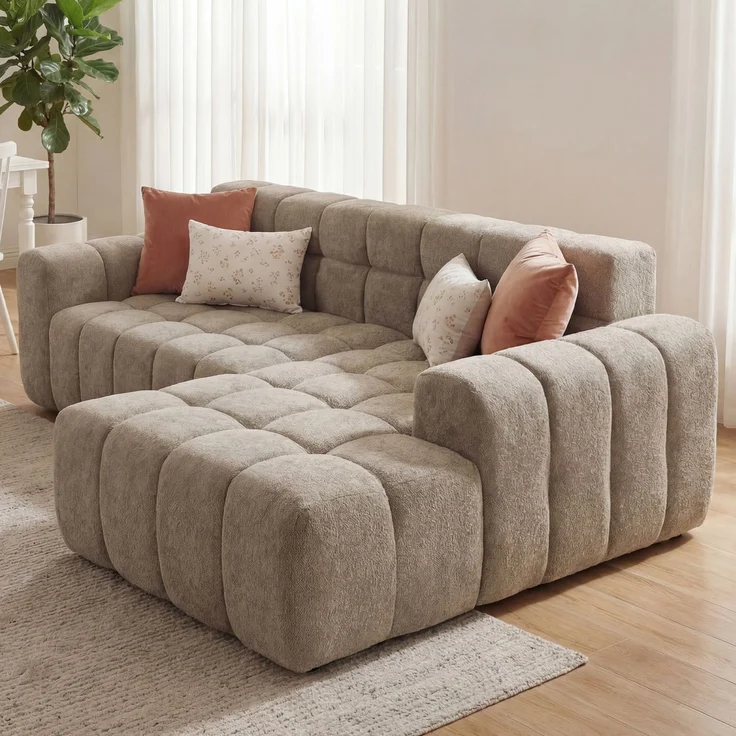 L-förmiges modulares Sofa aus Regen-Velours 250x125x60 cm in Khaki mit Kaltschaum – Bild 5