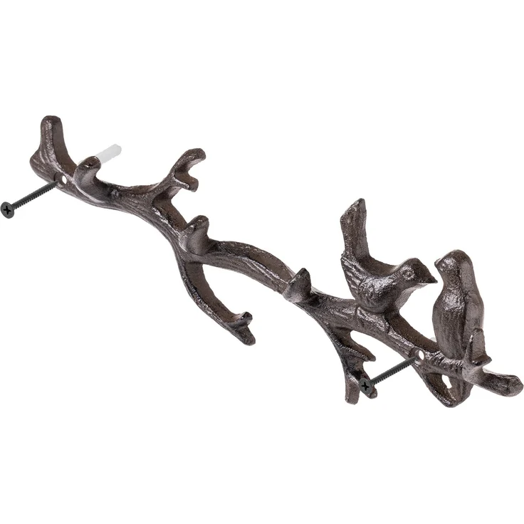 KADAX Hakenleiste aus Gusseisen 31,5 x 10,5 cm, rustikale Wandgarderobe im Ast-Design mit 2 Vögeln, Garderobenleiste zur Wandmontage, Garderobe Wandhaken (Braun) – Bild 8