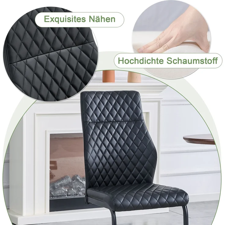 Esstischgruppe H 75 x T 107 x B 107 cm mit 4 Stühlen, MDF-Metall in Nussbaum-Optik, doppelte Ablage, schwarz – Bild 8