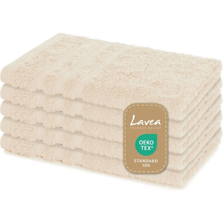 Lavea Gästehandtuch Elena, 30x50cm aus 100% Baumwolle, fusselfreies, pflegeleichtes hautfreundliches Gästehandtuch-Set (Set, 5-St), einzigartig weiche Frottee Gästehandtücher für jeden Hauttyp – Bild 1