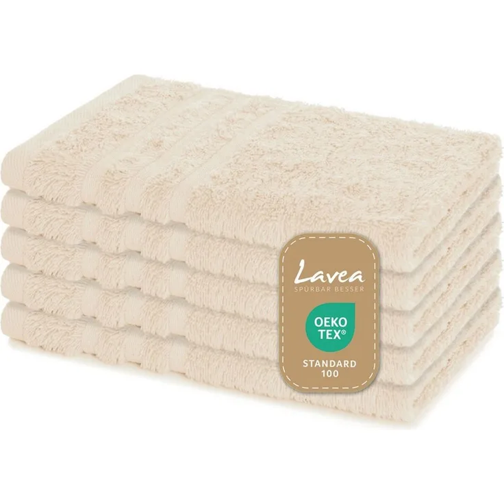 Lavea Gästehandtuch Elena, 30x50cm aus 100% Baumwolle, fusselfreies, pflegeleichtes hautfreundliches Gästehandtuch-Set (Set, 5-St), einzigartig weiche Frottee Gästehandtücher für jeden Hauttyp