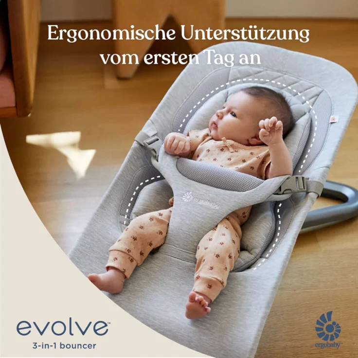 Ergobaby Evolve Bouncer Babywippe für Neugeborene Cream Mesh – Bild 2