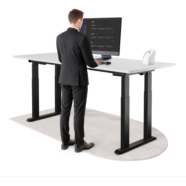 DESKSPACE Höhenverstellbarer Schreibtisch elektrisch mit leisem Dual-Motor – stabiles 4-Bein-Gestell (Schwarzes Gestell, Weiß Tischplatte, 200×80 cm)
