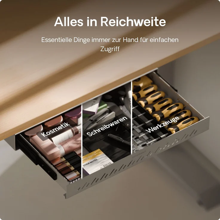 Schubladen-Organizer unter dem Schreibtisch, 41 x 27 x 5 cm, Hochwertiger Stahl, Ausziehbarer Platzsparer Grau – Bild 8