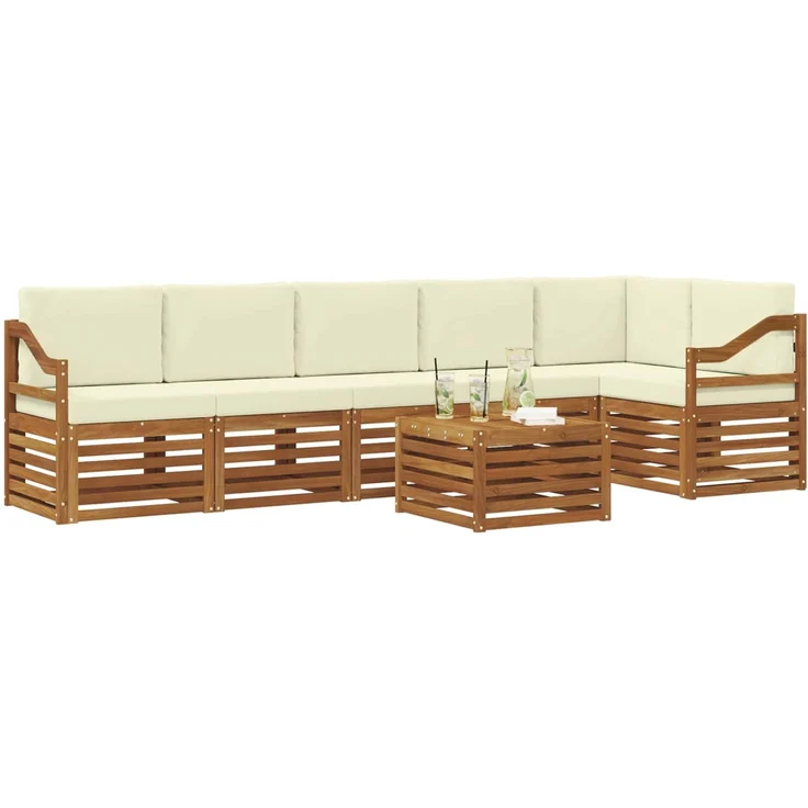 vidaXL Outdoor-Sofagarnitur 7 stk. 6-Sitzer Natur und Creme 3374945 – Bild 3