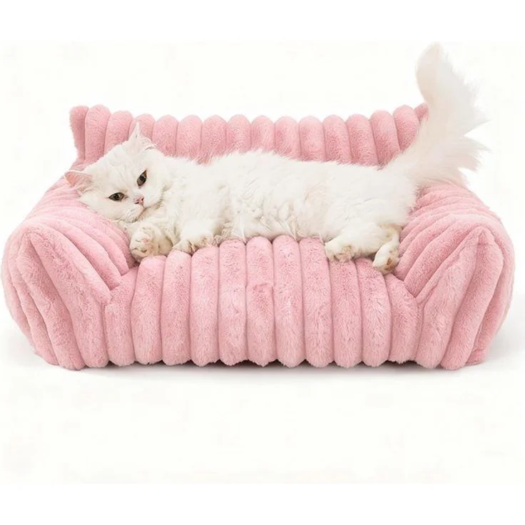 Ledander Tierbett Kuschelndes Haustierkatzen-Sofa, flauschiges Katzen-Sofa, Milchbaumwollstoff, flauschiges Haustier-Sofa-Bett, Waschbares Katzenbett,rutschfestes – Bild 4