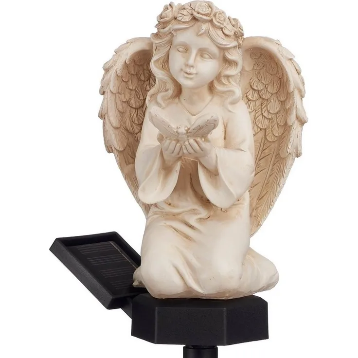 IC Gardenworld LED Solarleuchte Engel Figur mit Solar LED Licht, aus Kunststein gefertigt, LED fest integriert, Warm-weiß, inkl. Erdspieß