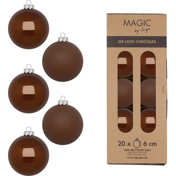 MAGIC by Inge Weihnachtsbaumkugel, Weihnachtskugeln Glas 6cm 20 Stück - Creamy Hazelnut