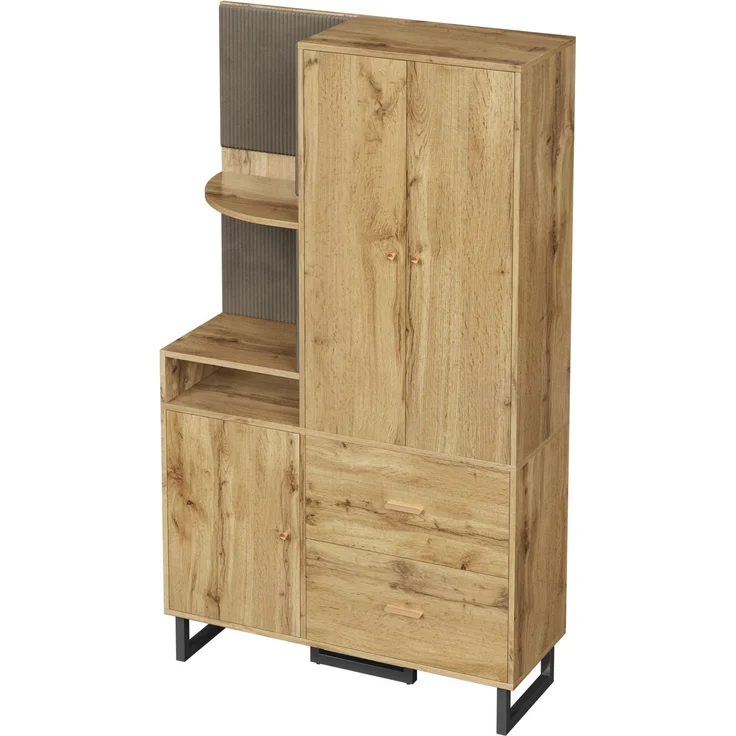 CHICFURN Schrank 110x186x38 cm mit Schubladen, aus MDF – Garderobe mit Kleiderstange Schwarz,Natur – Bild 8