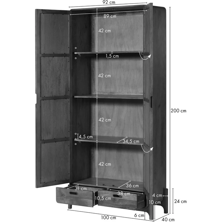 Schrank Mango/Seegras 100x40x200 hellbraun lackiert MIZUMI #110 – Bild 6