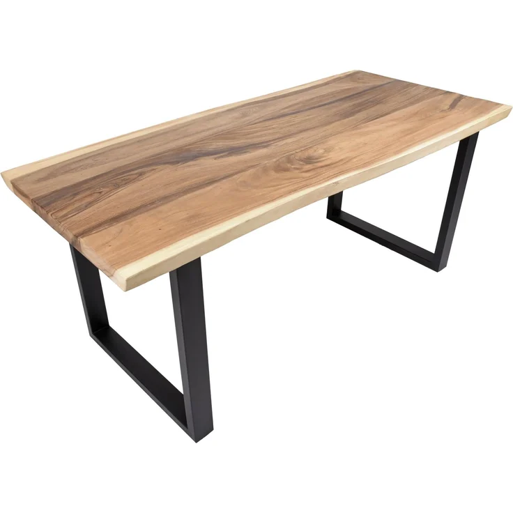 Esstisch TESSA mit Baumkante Suarholz 180 x 80 x 77 cm | Holztisch mit Metallgestell Baumkantentisch Tischbeine Schwarz – Bild 2