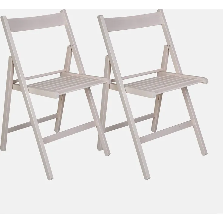 Dmora - Set mit 2 modernen Klappstühlen aus Holz, für Balkon oder Garten, cm 42x48h79, Sitzhöhe cm 47, Farbe weiß