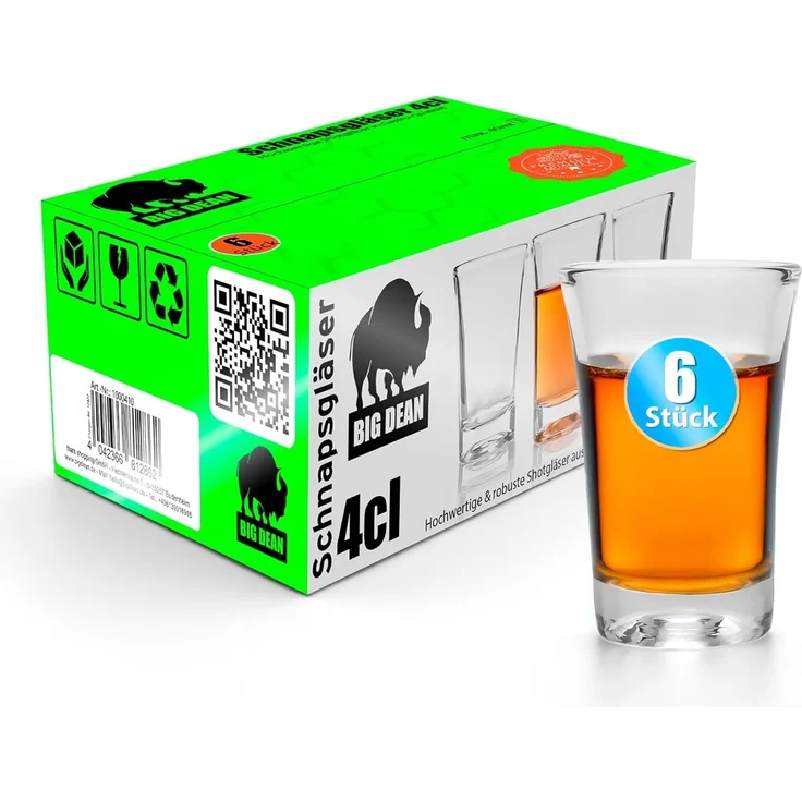 BigDean 6 Stück Schnapsgläser 4cl – Shotgläser in Gastro-Qualität & Geschenkbox