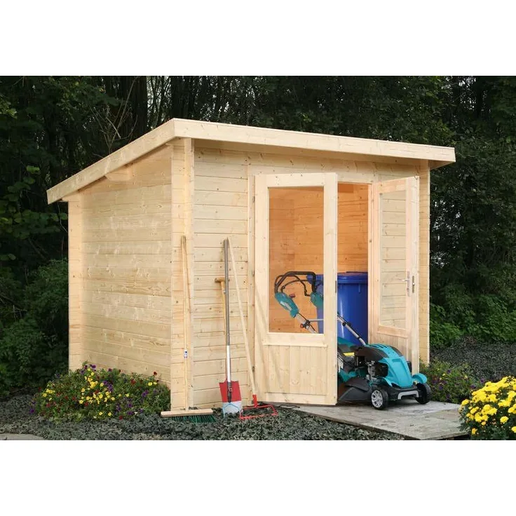 Wolff Finnhaus Wolff Flachdach Gartenhaus Lüttich 28 Gerätehaus aus Holz Geräteschrank mit 28 mm Wandstärke Gartenhaus