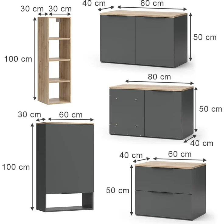 Wohnwand Wido Anthrazit 9 Teile Vicco – Bild 3