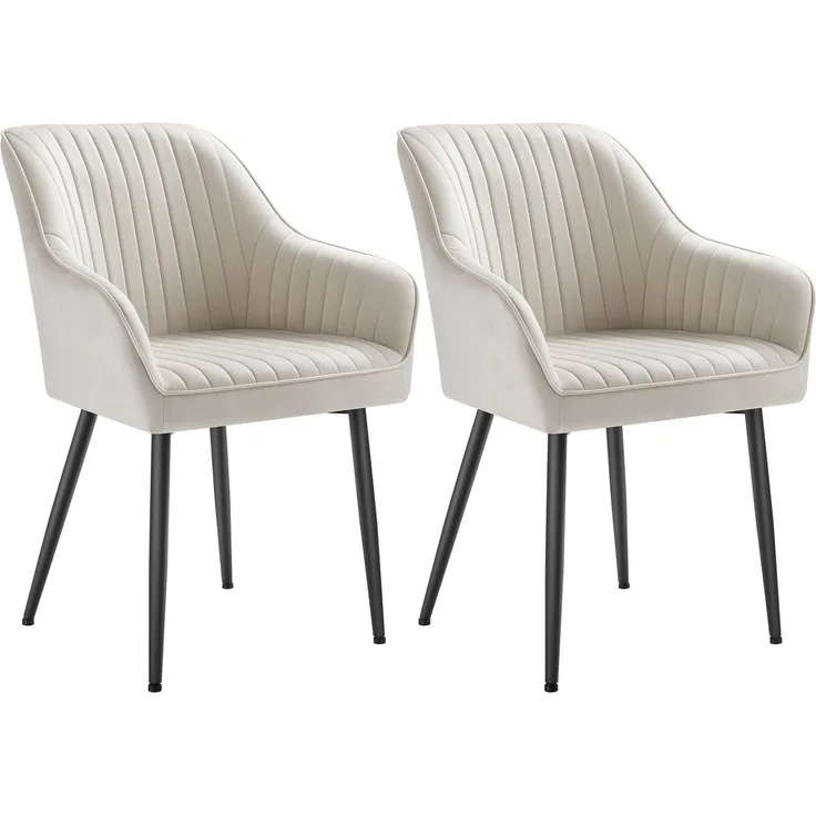 SONGMICS Esszimmerstuhl mit Armlehnen, 2er Set, Samt, 62,5 x 60 x 85 cm, Cappuccinobeige