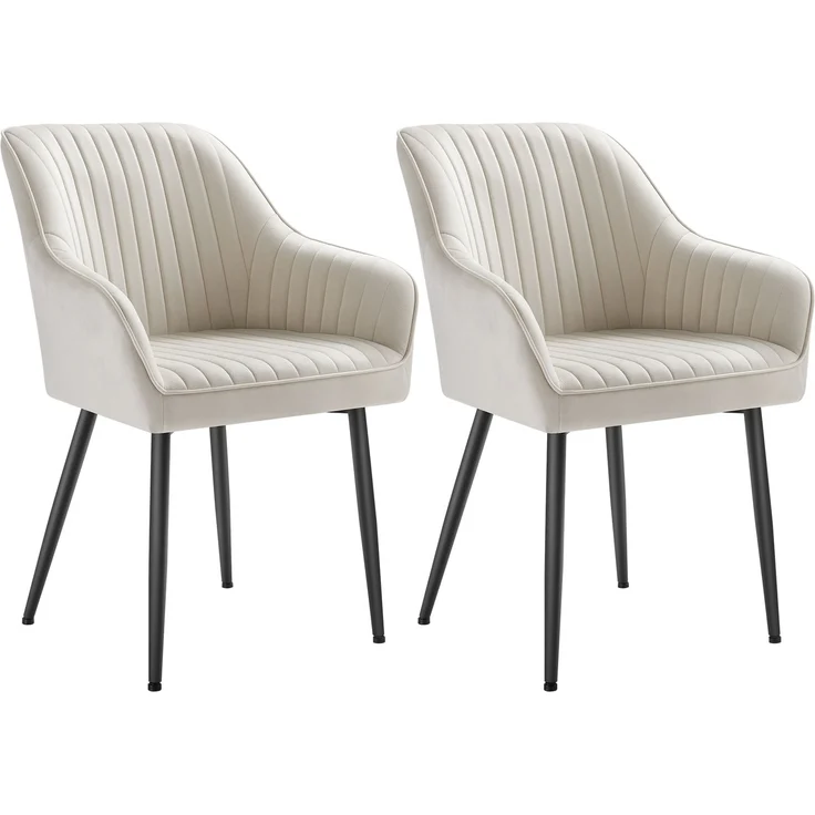 SONGMICS Esszimmerstuhl mit Armlehnen, 2er Set, Samt, 62,5 x 60 x 85 cm, Cappuccinobeige – Bild 1