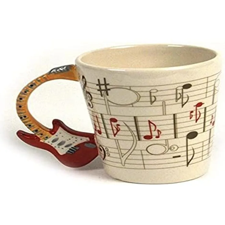 1x Puckator Keramik Tasse mit Noten und Gitarrenhenkel von Ted Smith Farbenauswahl nach Zufallsprinzip