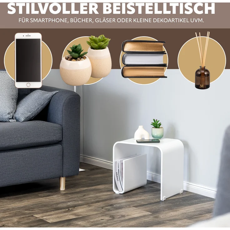 Acryl Beistelltisch mit Magazinhalter 2in1, weiß-matt – Bild 2