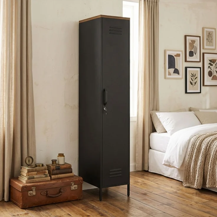 Wohnora-Metallschrank, Industrieller Kleiderschrank mit verstellbaren Böden für Schlafzimmer, Garage und Büro, Schwarz,H 183cm x T 46cm x B 35cm – Bild 1