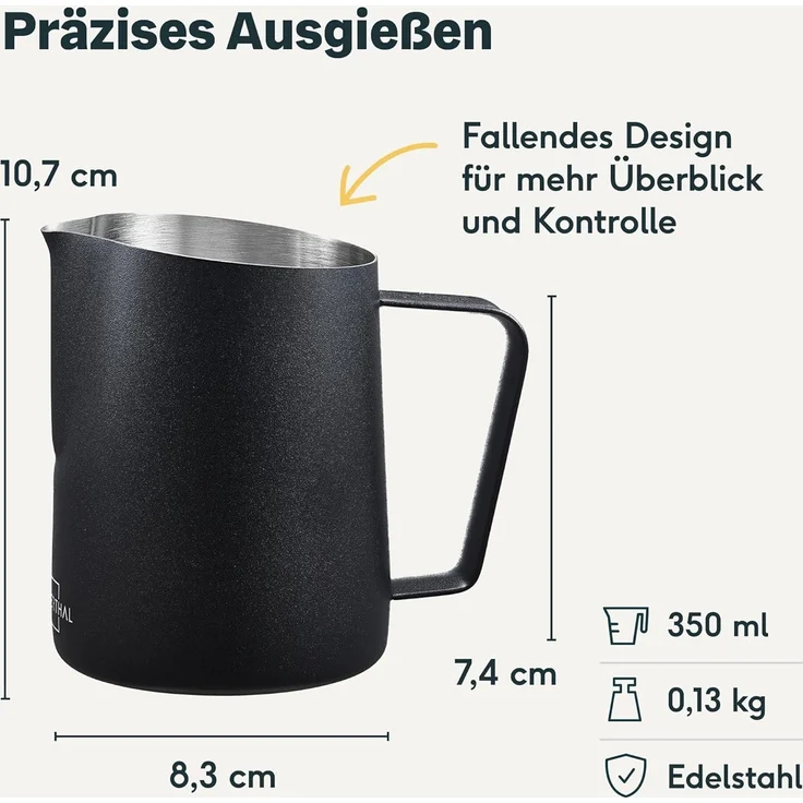 SILBERTHAL Milchkännchen Edelstahl schwarz für Siebträgermaschinen, 0.35 l, Professionelles Barista Zubehör mit Latte Art Ausguss – Bild 3