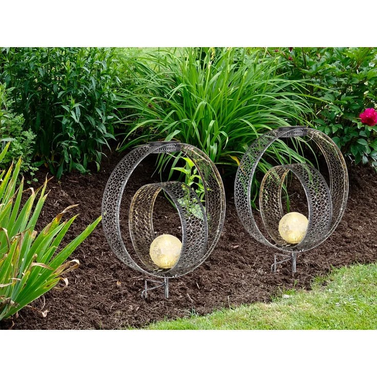 2er Set LED Solarleuchten Dekorstanzungen in Silber & Crackleglas, Höhe 42cm – Bild 5