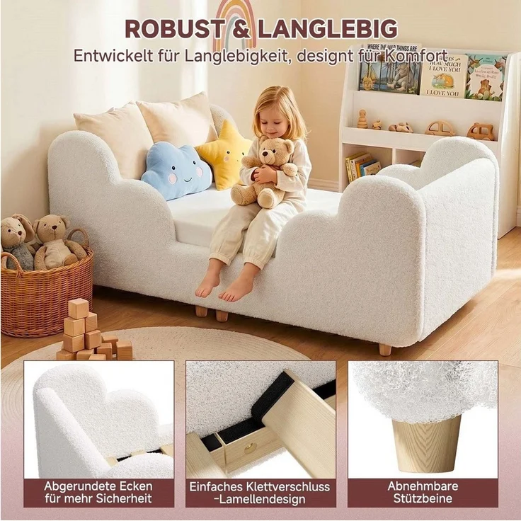Meulbaty Kinderbett mit weichem Bodenbettgestell, extra breites Sicherheitsbett (1-tlg), für Mädchen und Jungen, ohne Matratze, 140 x 70 cm – Bild 3