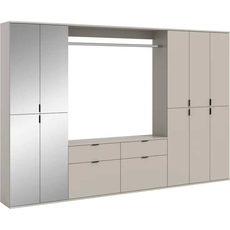 Home affaire Garderoben-Set TRONDHEIM, 6-teilig, Breite 273cm, individuell platzier- & erweiterbar, (Set, 5-St, bestehend aus: 3x Garderobenschrank & 3-tlgs. Zwischenbauelement), Garderobenschrank, Kleiderschrank, Schrankkombination, Garderobe