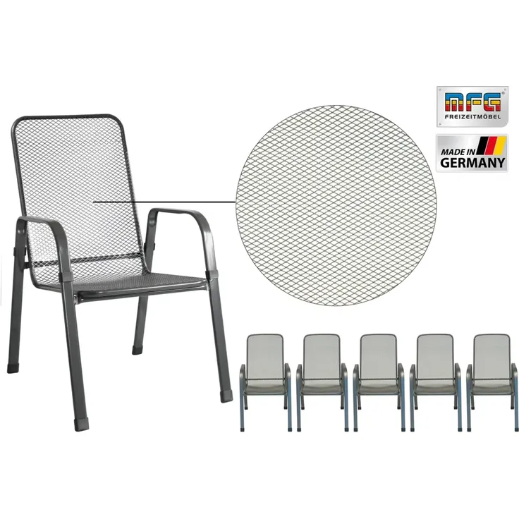 MFG 'Mec-Stor' Streckmetall-Stapelstuhl 6-er Set, Metall anthrazit, 96 x 73 x 57 cm – Bild 3