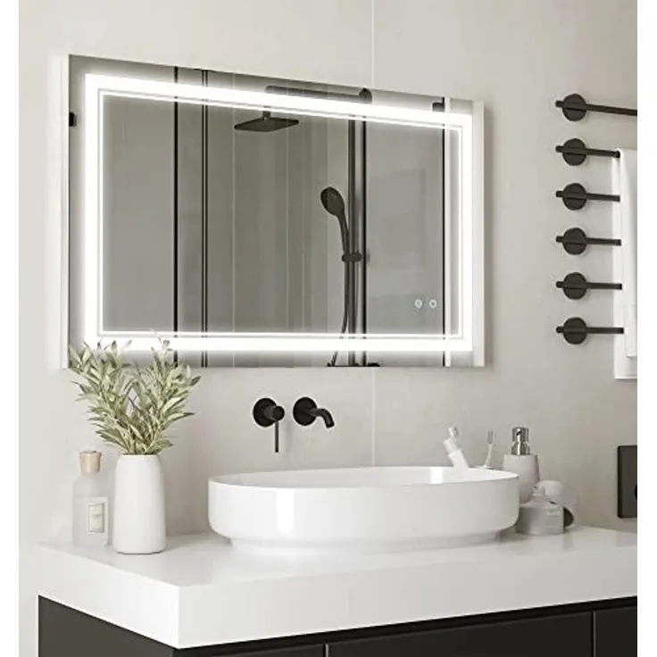 Kleankin Spiegel Badspiegel, Badezimmerspiegel mit LED-Beleuchtung (Wandspiegel mit Touchschalter, 1-St, 3 Lichtfarben, Lichtspiegel IP44), IP44 Wasserdicht, 100 x 60 cm