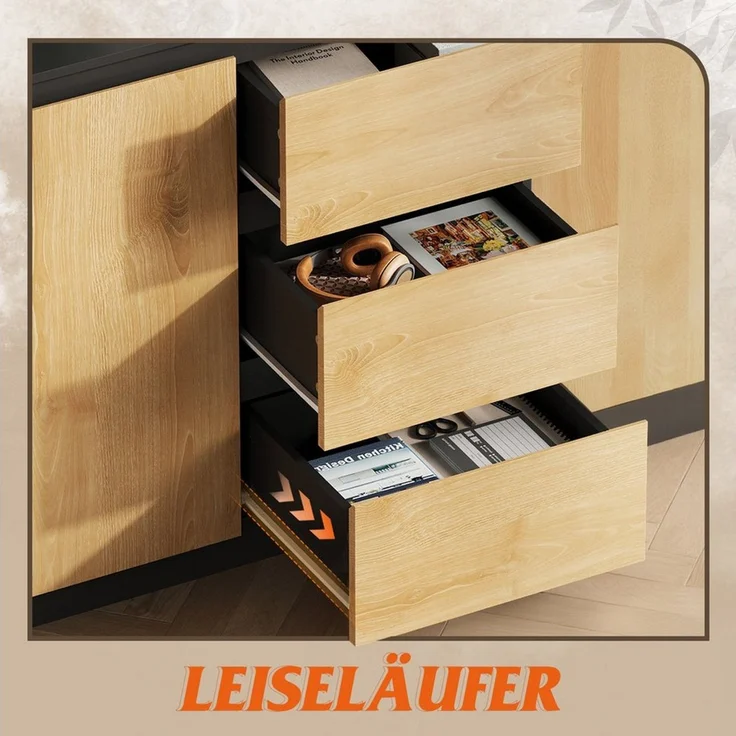 WLIVE Sideboard Kommode, Breite 80 cm, Sideboard mit 3 Schubladen & 1 Tür, (Packung, leise Schienen, viel Stauraum) – Bild 3
