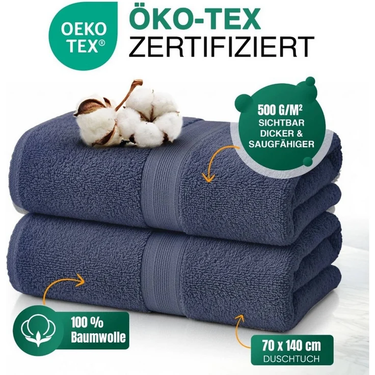 leevitex® Duschtücher 2er-Set, 70x140 cm, 100% Baumwolle, saugstark und fusselfrei, Frottee (Set, 2-St), OEKO-TEX® STANDARD 100 zertifiziert, gestreifte Bordüre – Bild 4