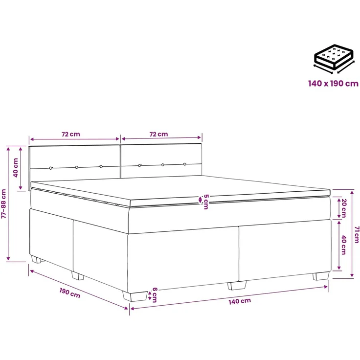 vidaXL Boxspringbett mit Matratze mit Kopfteil Blau 140 x 190 cm Stoff 3450480 – Bild 11
