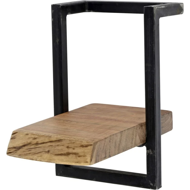 Wandregal Akazienholz massiv, Industrial Design mit Metallrahmen, natur, Baumkantenoptik, 20 cm breit – Bild 1