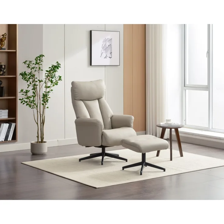 Gepolsteter Relaxsessel mit Hocker, - Beige