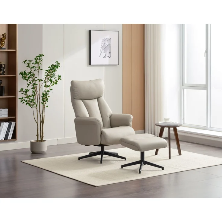 Gepolsteter Relaxsessel mit Hocker, - Beige – Bild 1