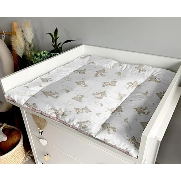 Wickelauflage Set 6-teilig – Wickelunterlage aus Baumwolle & Waffelstoff – Baby Wickelauflage – Geschenk zur Babyparty – Wickeltischauflage – 85x75 cm (Breite x Tiefe), Teddy und rosa – Bild 6