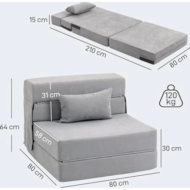 HOMCOM Schlafsofa klappbares Schlafsofa mit Bettfunktion, Lendenkissen, Sofa 1 Teile, Schlafsessel mit Bettfunktion – Bild 3