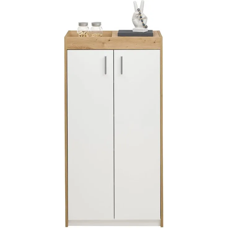 Schuhschrank Paige / Paris 1 , Holzwerkstoff , Weiß, Holzfarben , 64 x 126 x 38 cm
