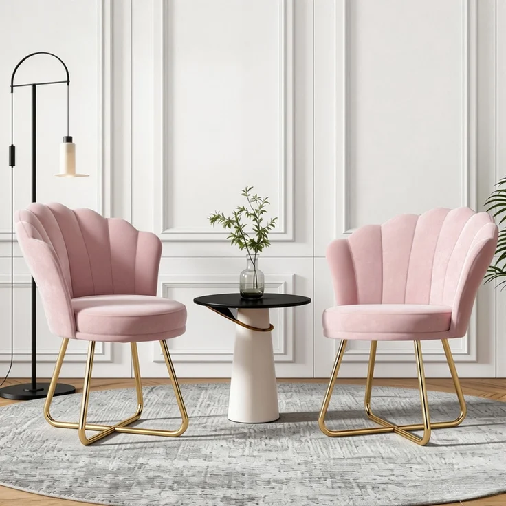 Hawthyhome Polsterstuhl Polstersessel 2er Set mit Blütenblatt-Rückenlehne, goldenen Metallbeinen, ergonomischer hoher Rückenlehne mit Kopfstütze, Wasserfall-Sitzkissen, SGS-zertifiziert & bis 150 kg belastbar, ideal für Esszimmer, Schminktisch & Wohnzi... – Bild 7