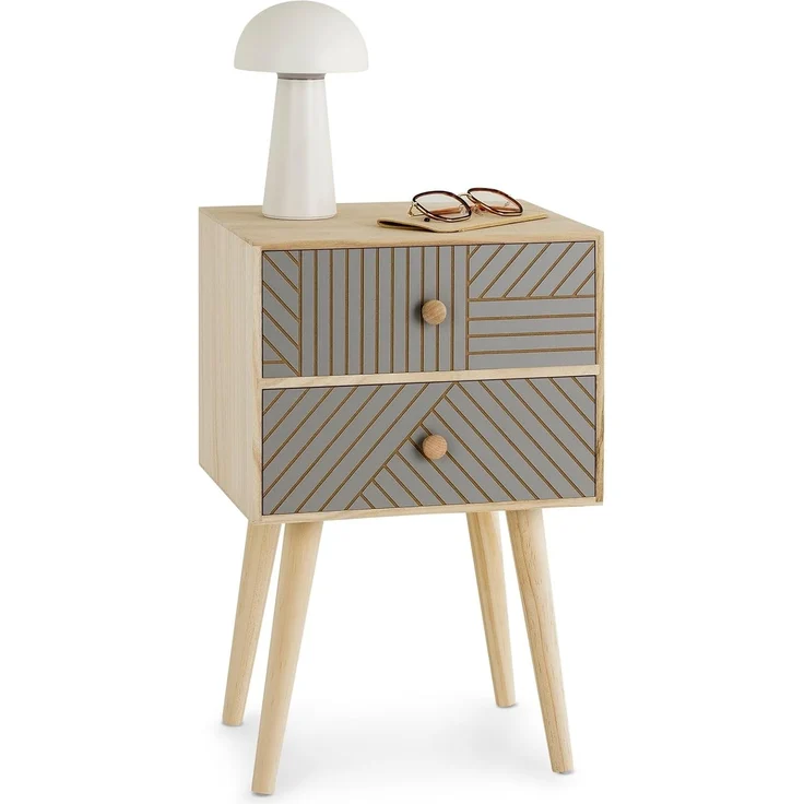 IDIMEX Nachttisch PELO, Nachttisch Nachtkommode Nachtkasten 2 Schubladen mit Ziernuten Paulown – Bild 1