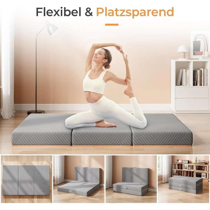 Vesgantti Klappmatratze Gästematratze, 3-teilige Gel Schaumstoff Faltmatratze für Reisen, Camping, Boden, Gästebett, waschbarem Bezug Faltbare Matratze Öko-Tex Zertifiziert (10cm, 90x200cm) – Bild 4