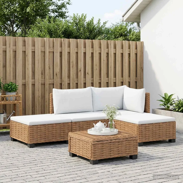 vidaXL 4 stk. Rattan-Lounge-Set mit Kissen GENDT Naturrattan Natur 3429844 – Bild 3